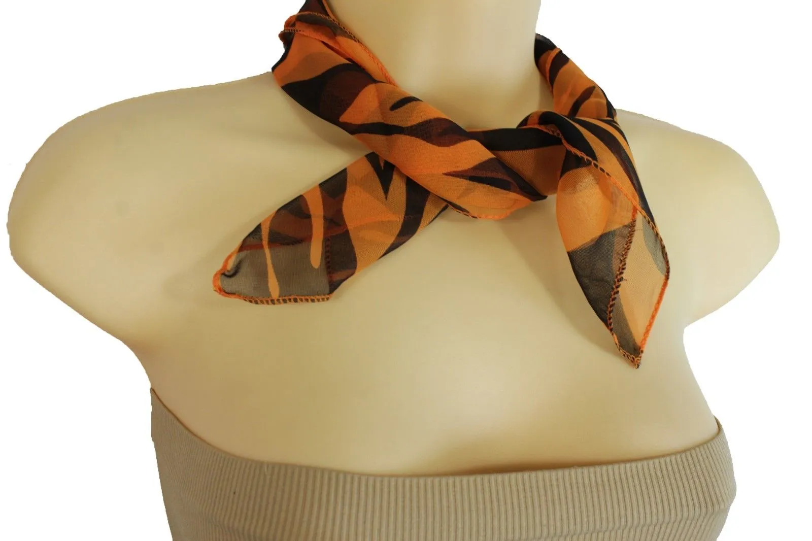 Green Orange Black Neck Scarf Fabric Zebra Animal Print Pocket Square