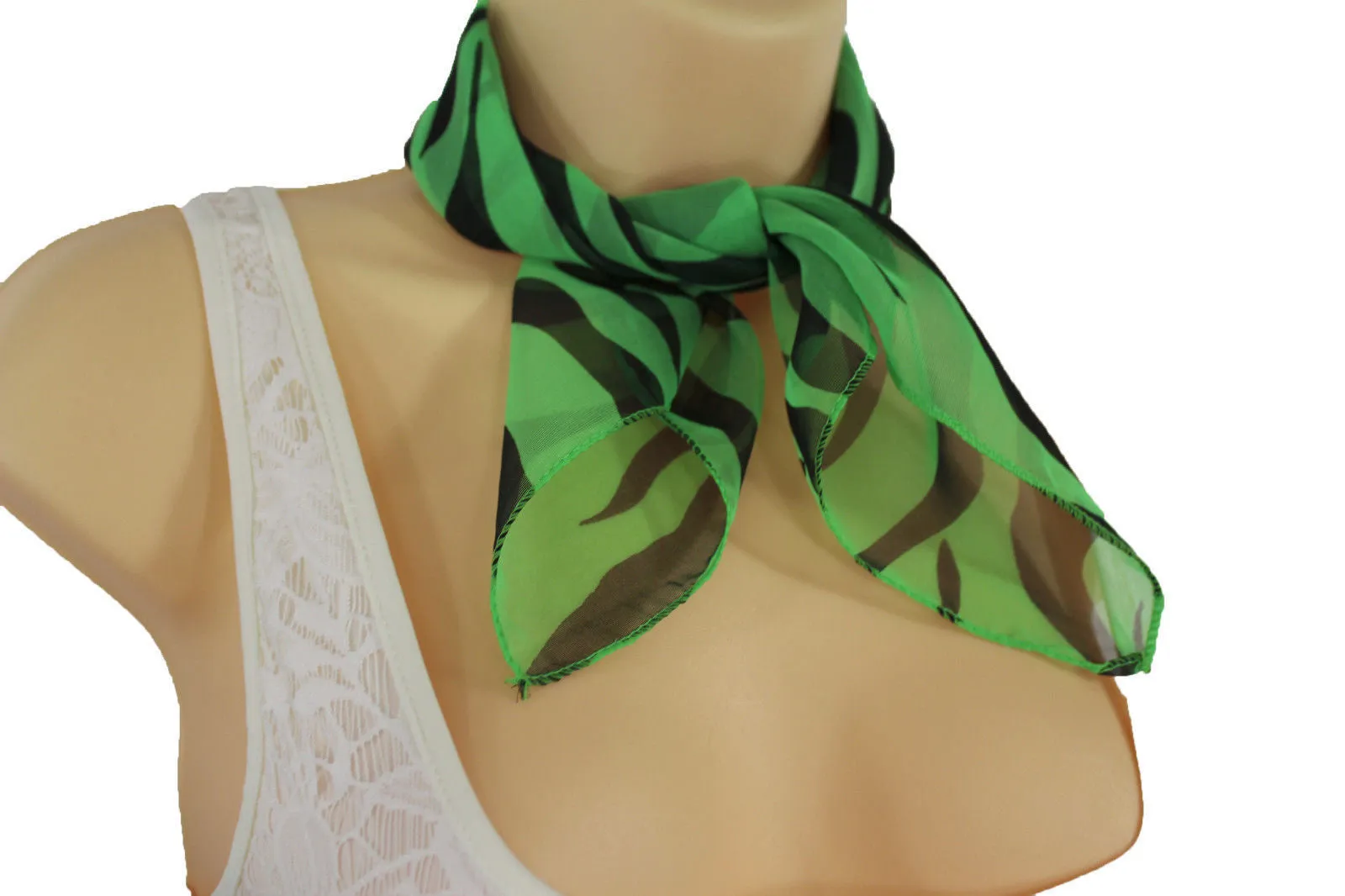 Green Orange Black Neck Scarf Fabric Zebra Animal Print Pocket Square