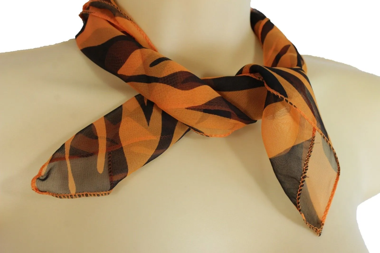 Green Orange Black Neck Scarf Fabric Zebra Animal Print Pocket Square