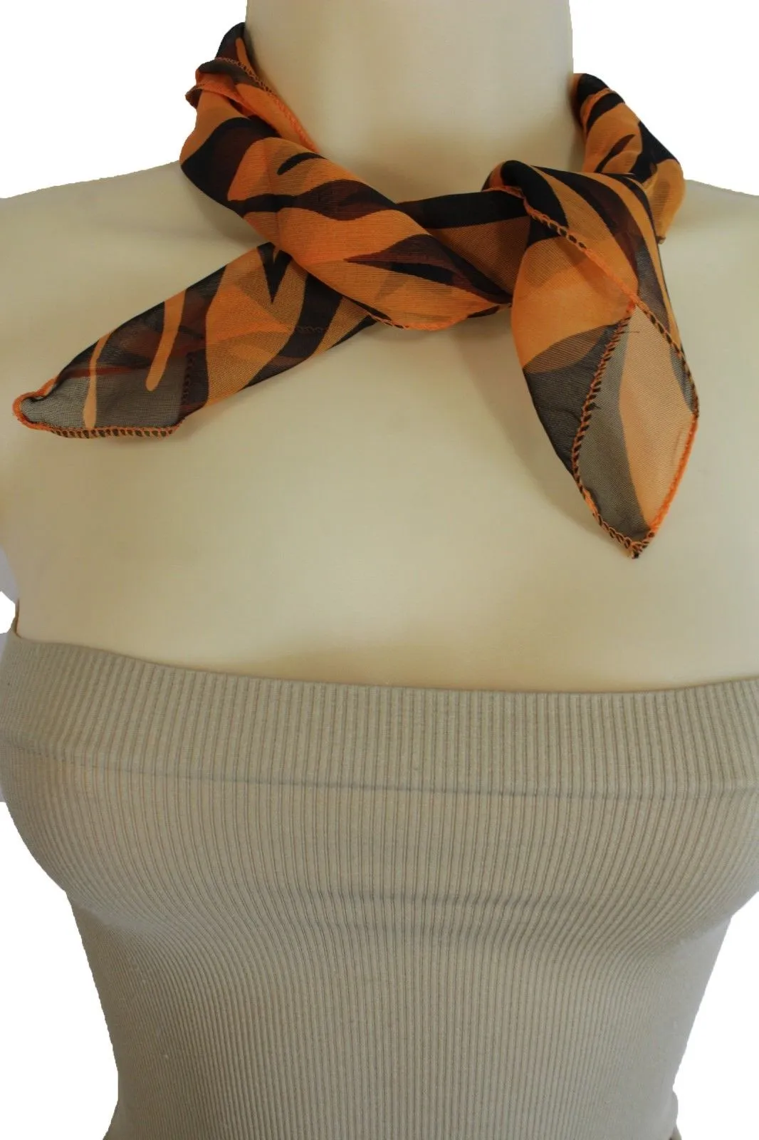 Green Orange Black Neck Scarf Fabric Zebra Animal Print Pocket Square