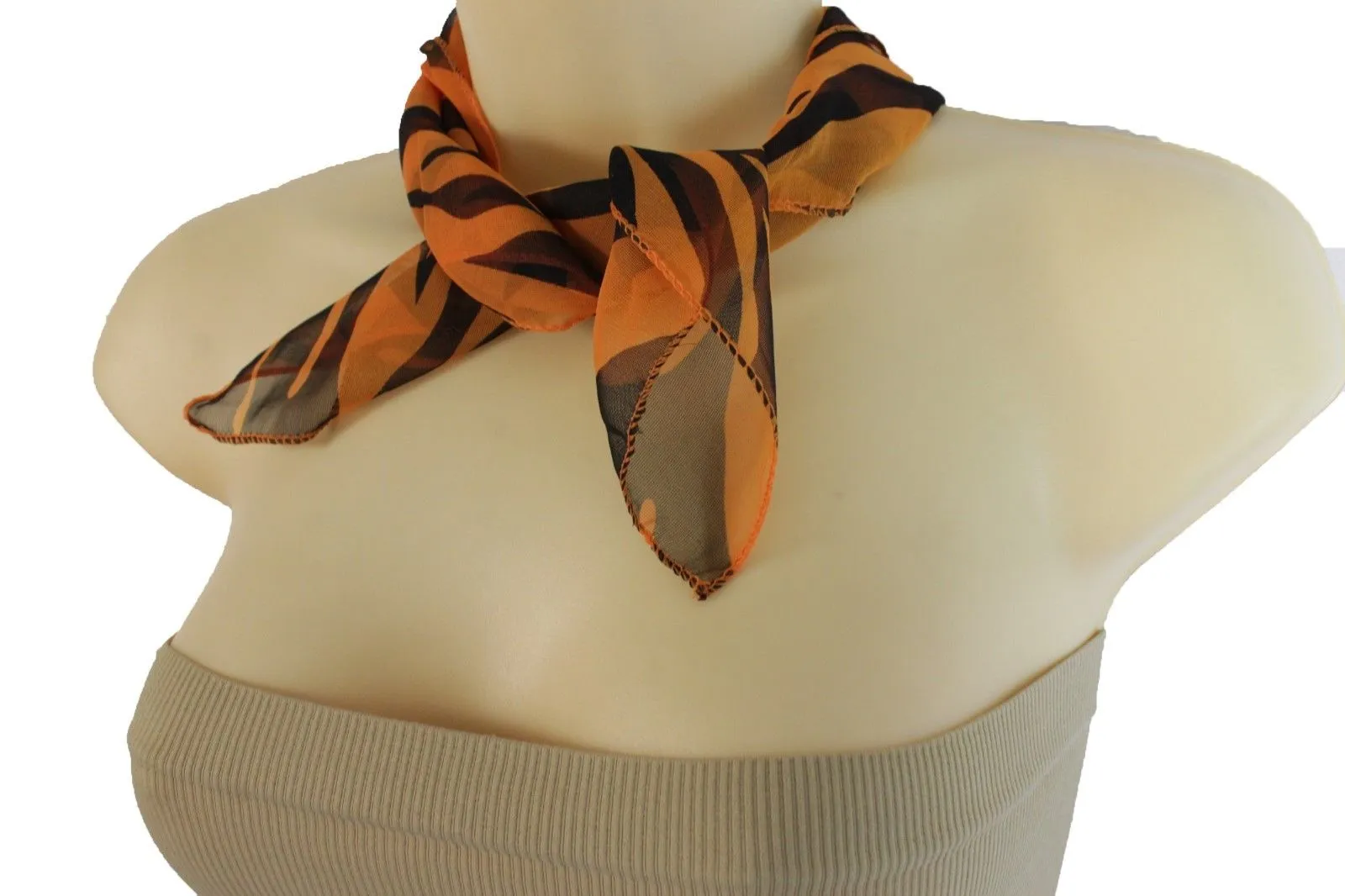 Green Orange Black Neck Scarf Fabric Zebra Animal Print Pocket Square