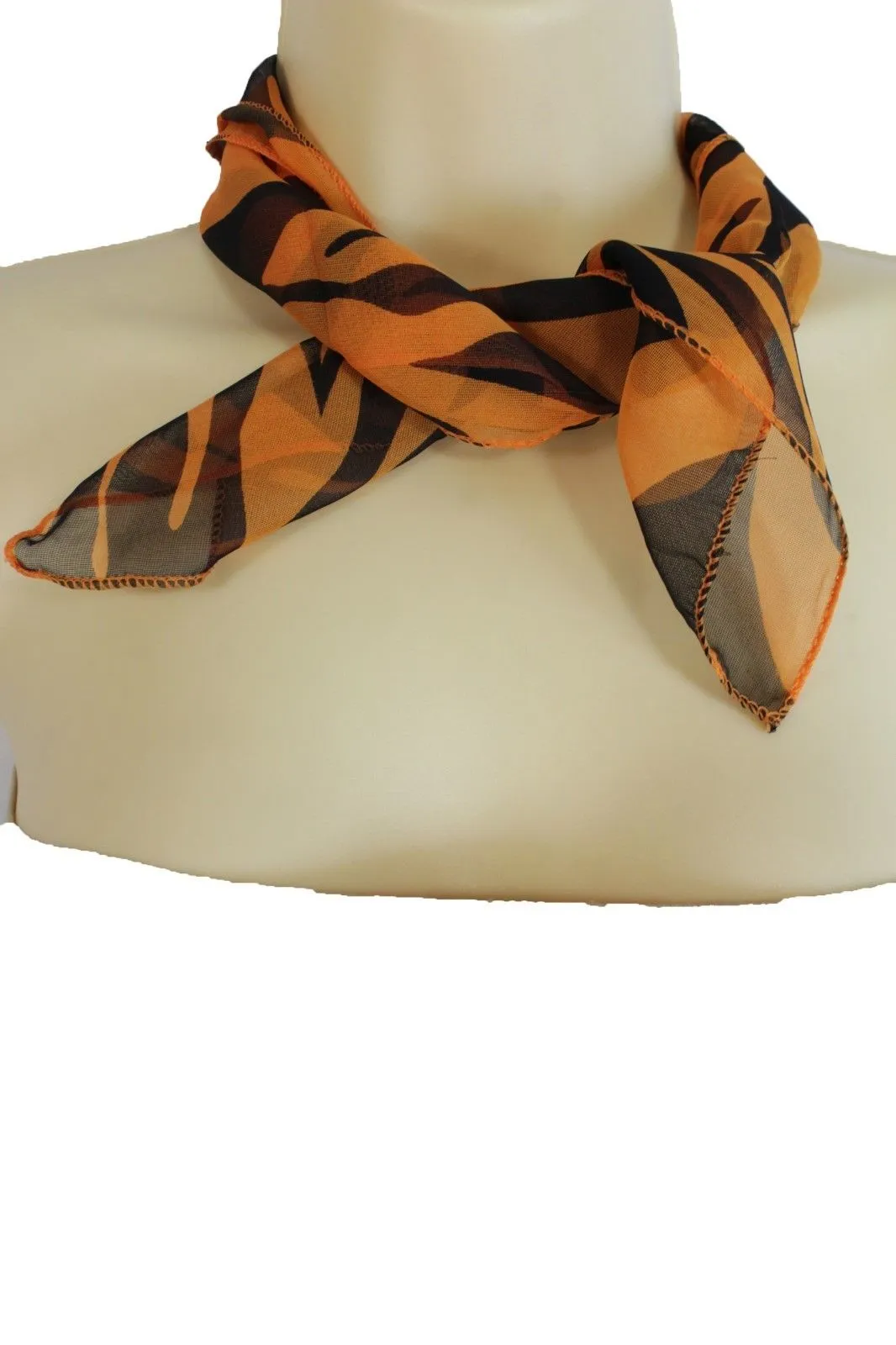 Green Orange Black Neck Scarf Fabric Zebra Animal Print Pocket Square