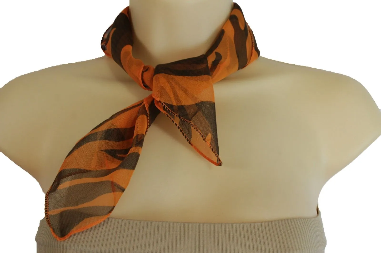 Green Orange Black Neck Scarf Fabric Zebra Animal Print Pocket Square