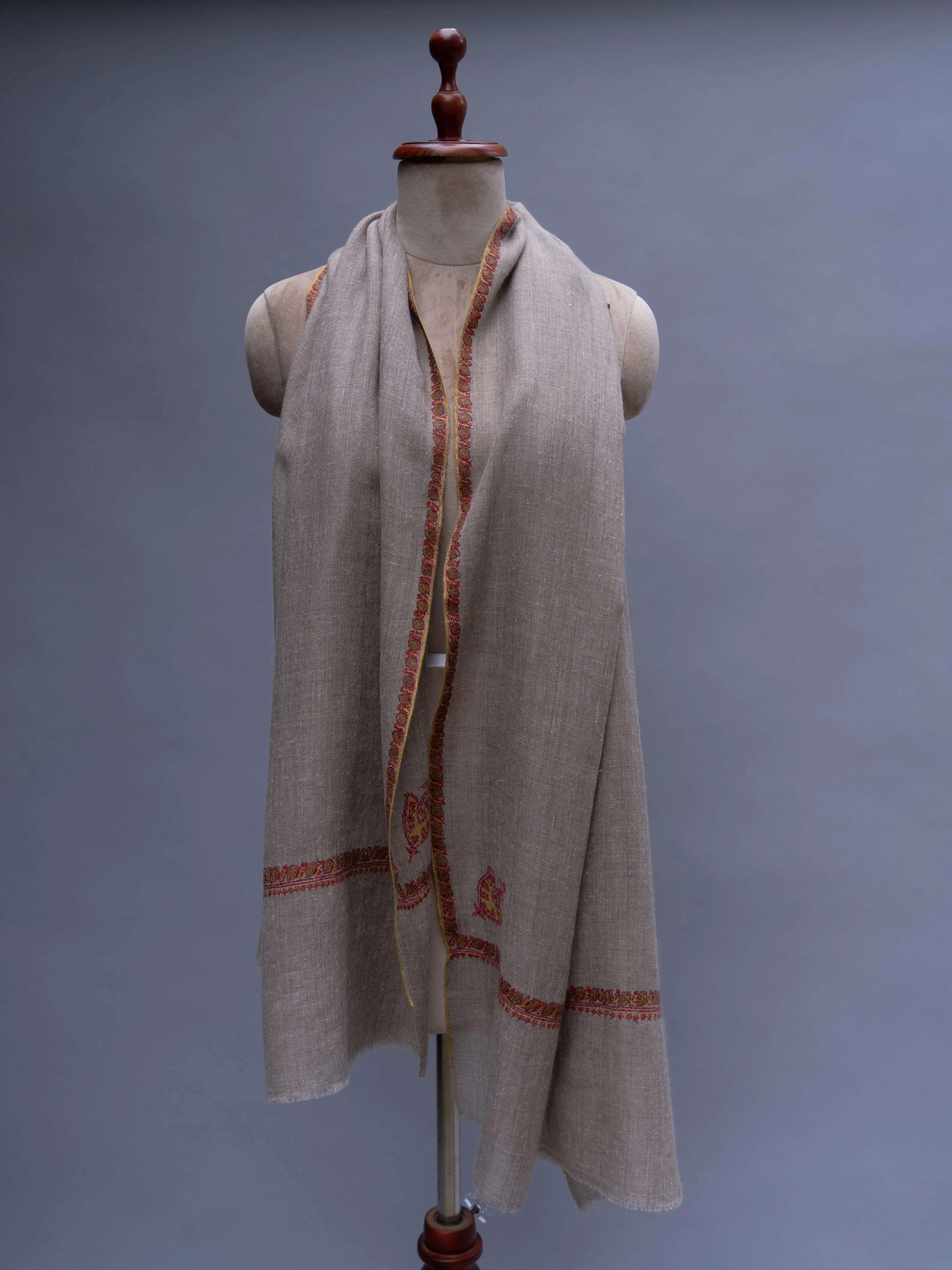 Grey Minimalistic Cashmere Embroidered Scarf