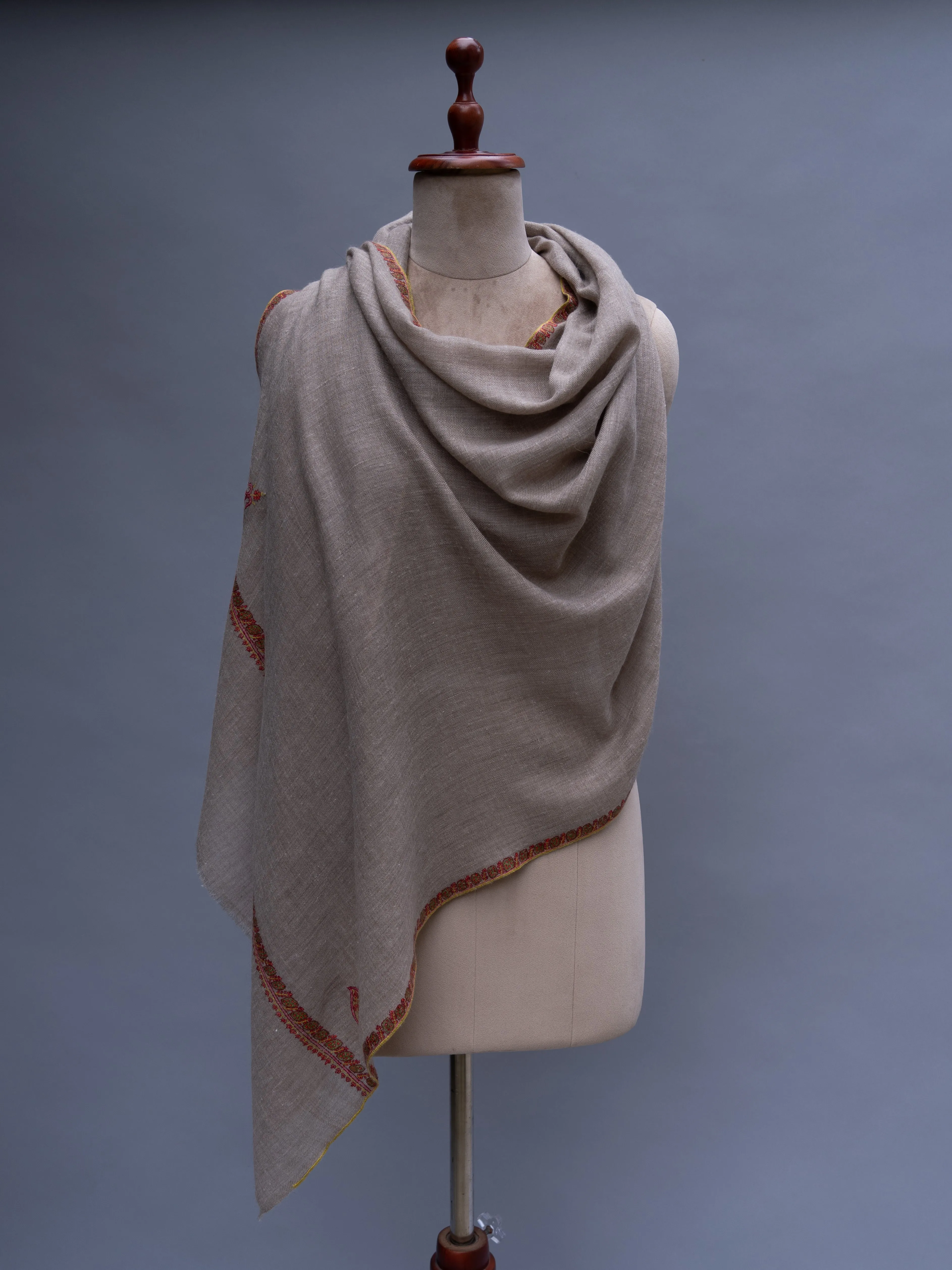 Grey Minimalistic Cashmere Embroidered Scarf