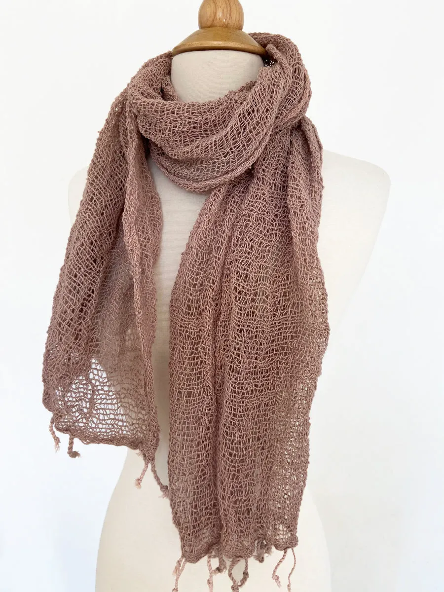 Handwoven Open Weave Cotton Scarf - Cafe Cream