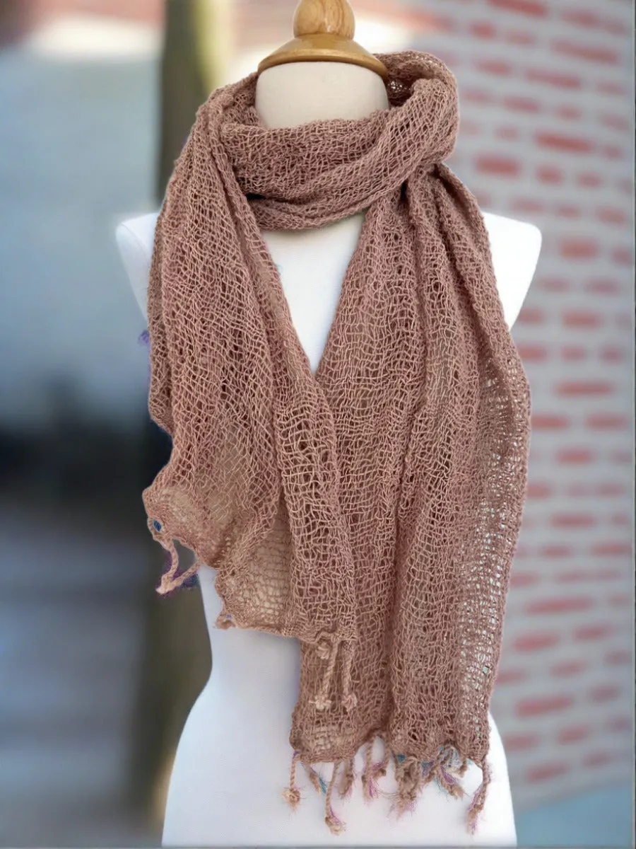 Handwoven Open Weave Cotton Scarf - Cafe Cream