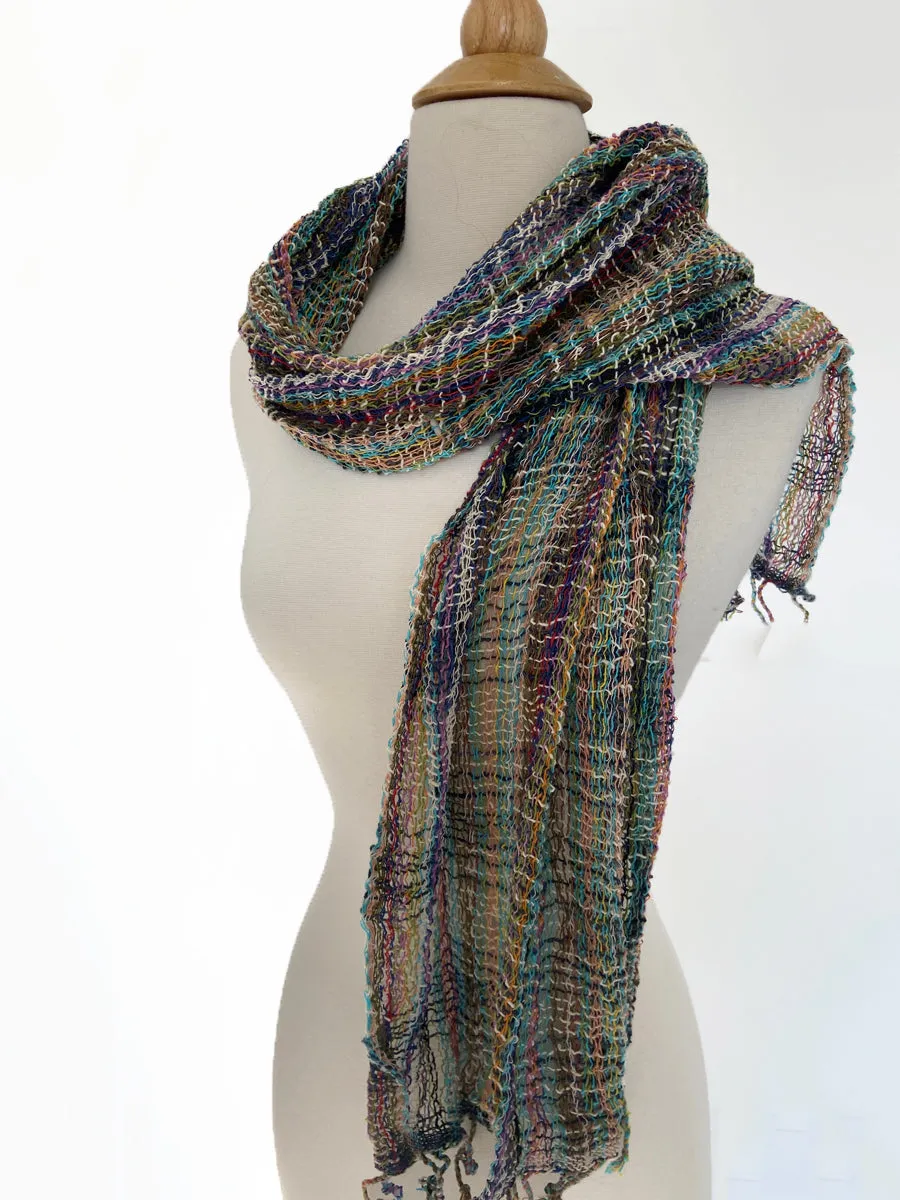 Handwoven Open Weave Cotton Scarf - Multicolor Black