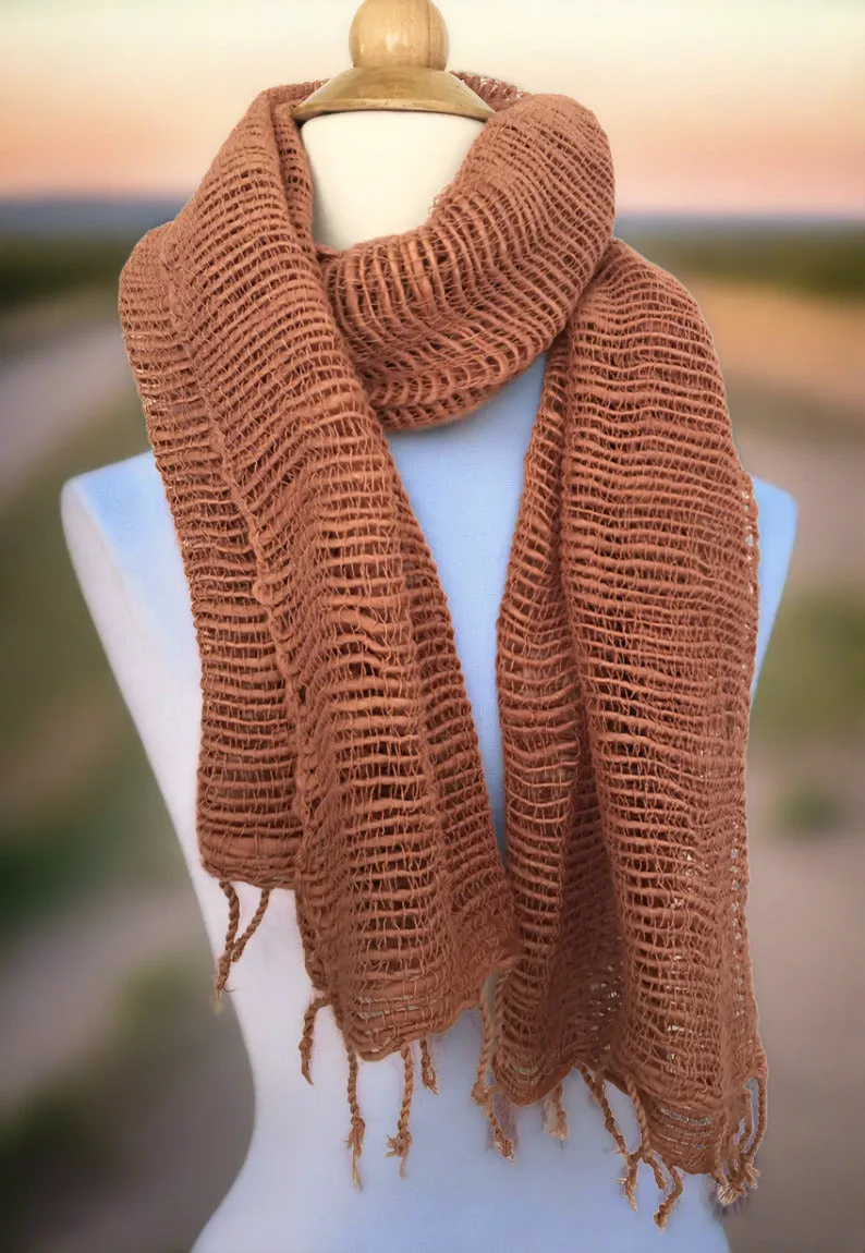 Handwoven Open Weave Cotton Scarf - Sandstone