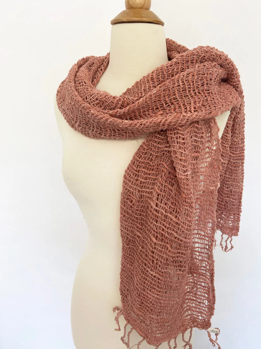 Handwoven Open Weave Cotton Scarf - Sienna