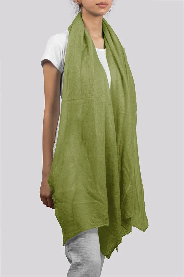 Handwoven Pure Cashmere Scarf Shawl in Avocado Green