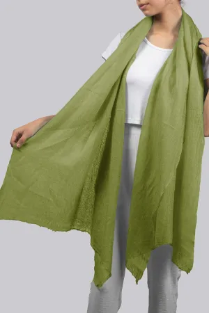 Handwoven Pure Cashmere Scarf Shawl in Avocado Green