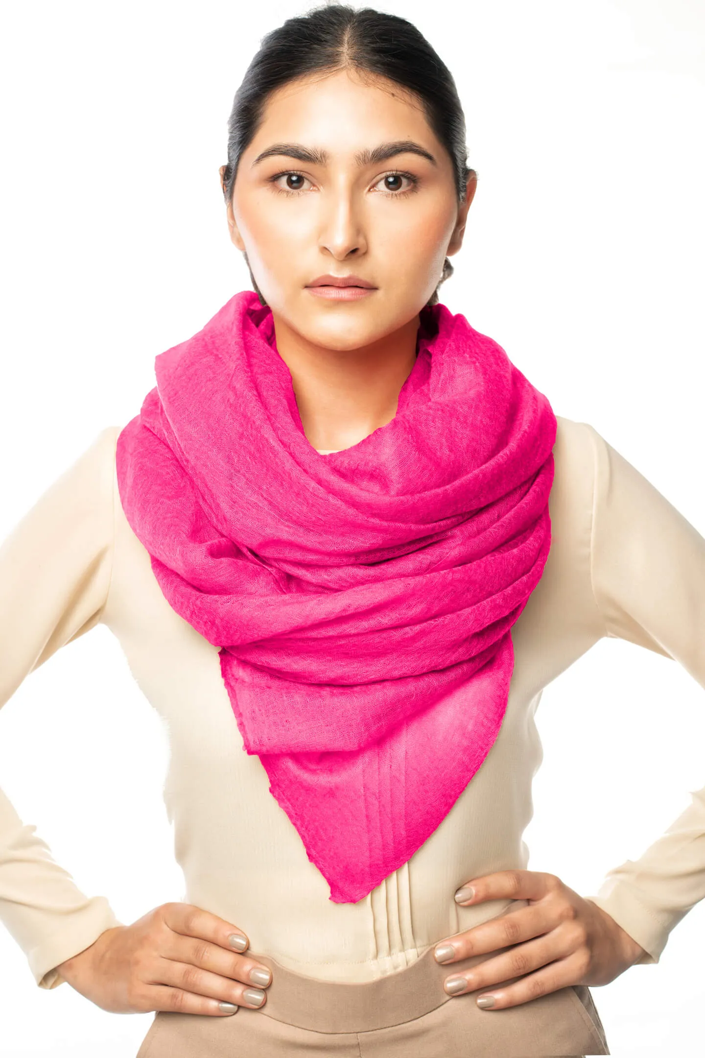 Handwoven Pure Cashmere Scarf Shawl in Deep Pink