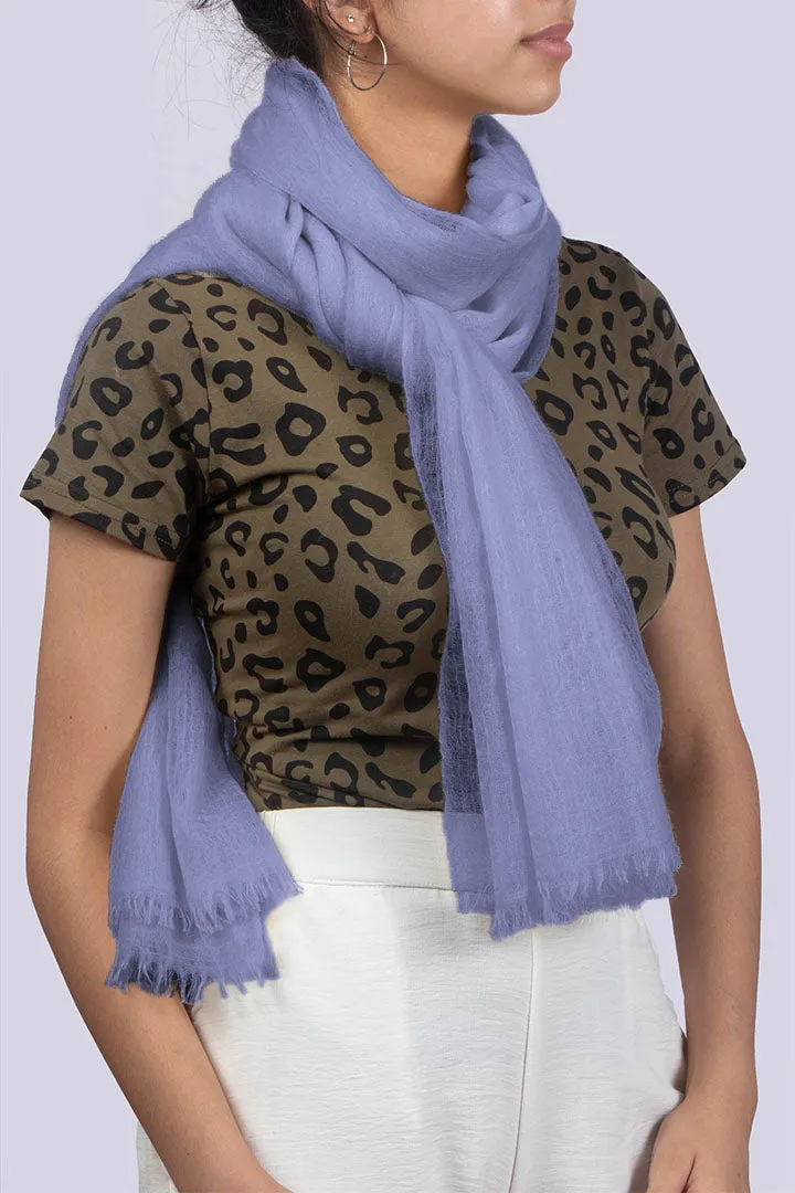 Handwoven Pure Cashmere Scarf Shawl in Purplish Blue