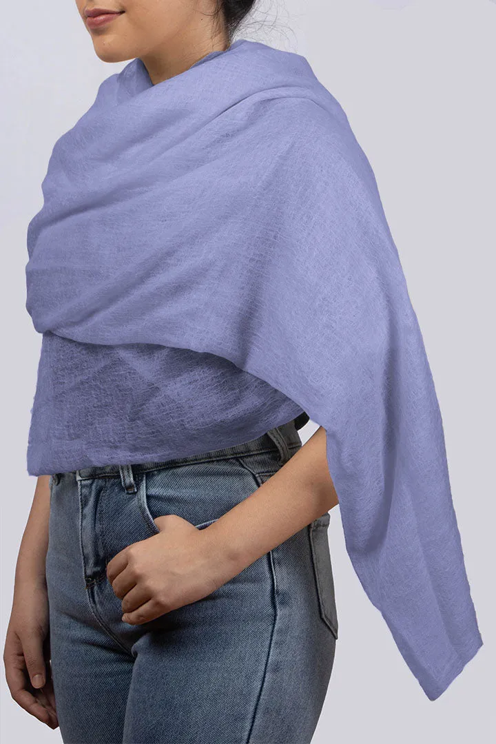 Handwoven Pure Cashmere Scarf Shawl in Purplish Blue