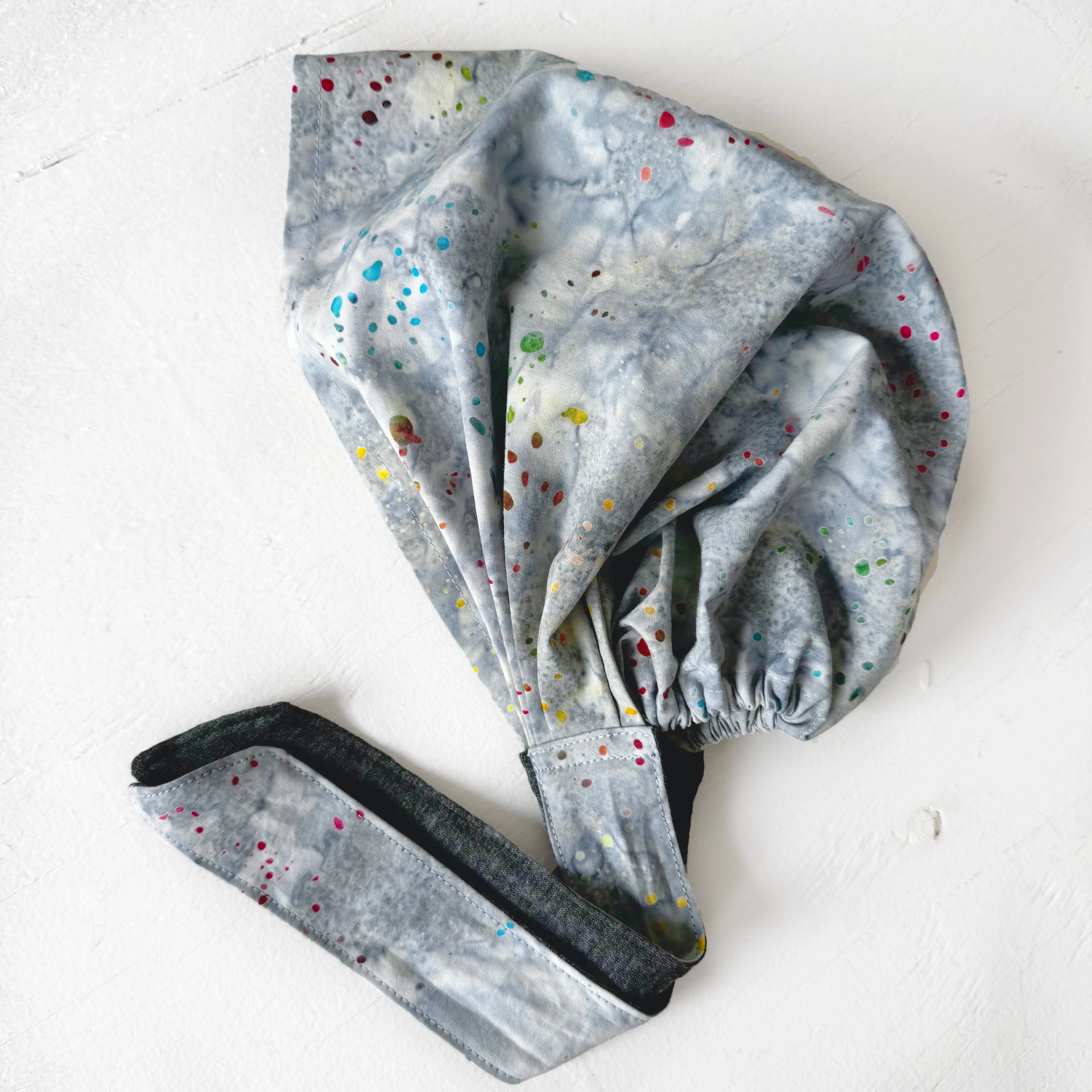 Head Covering Scarf colorful splash on Blue Gray