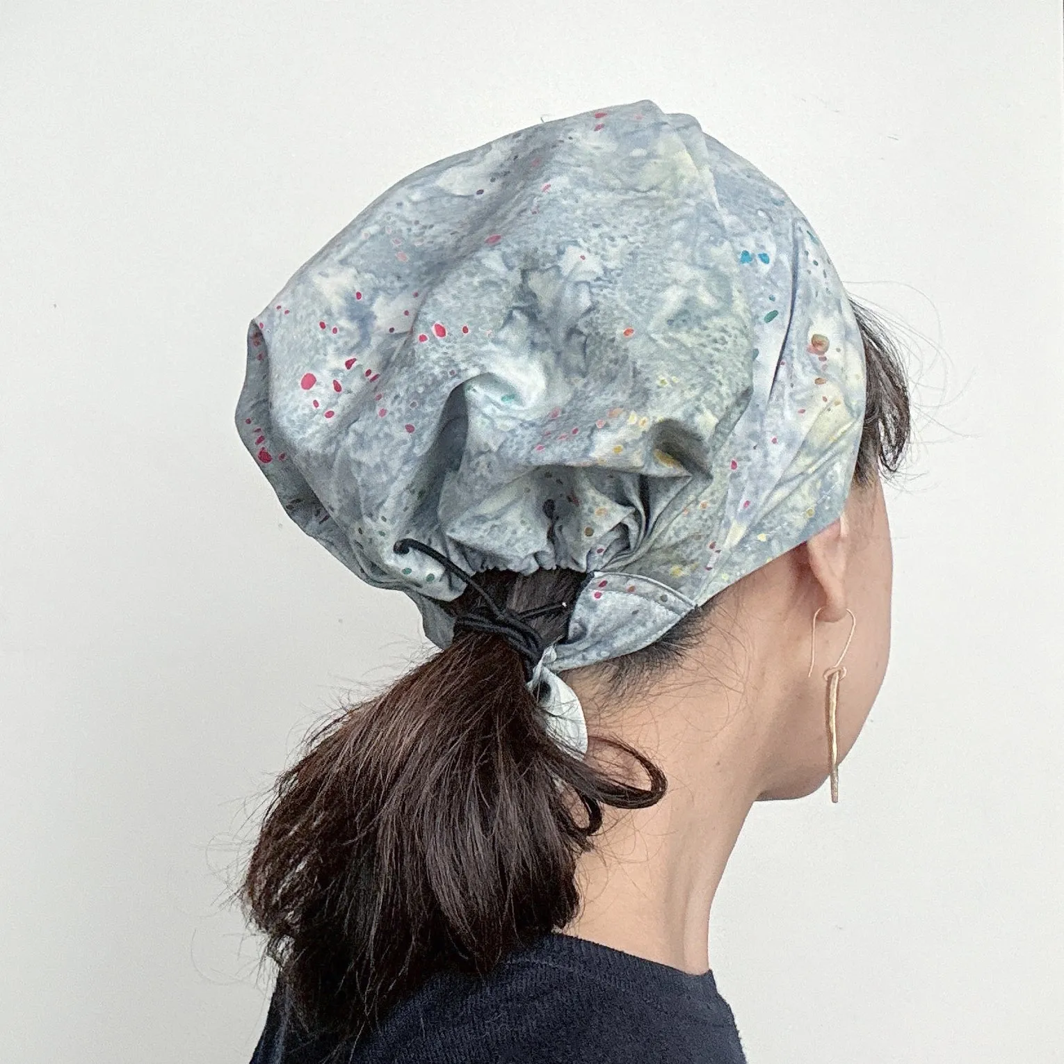 Head Covering Scarf colorful splash on Blue Gray