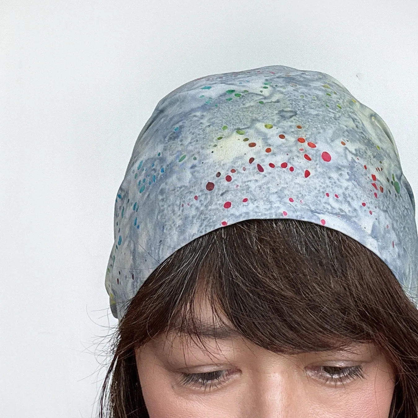 Head Covering Scarf colorful splash on Blue Gray