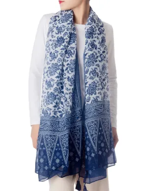 iB-iP Women's Blue-white Porcelain Print Gorgeous Lightweight Long Fashion Scarf