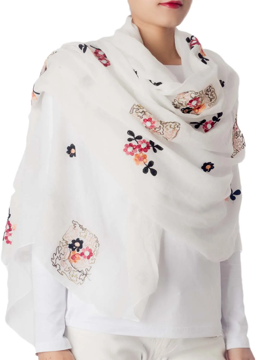 iB-iP Women's Flower Printed Lightweight Embroidered Scarf