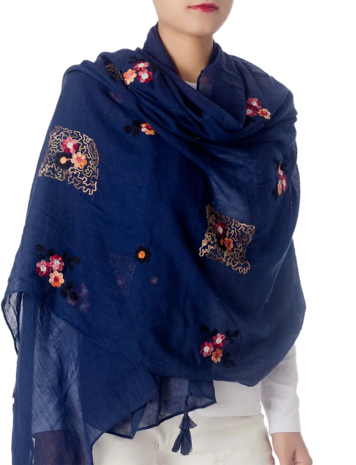 iB-iP Women's Flower Printed Lightweight Embroidered Scarf