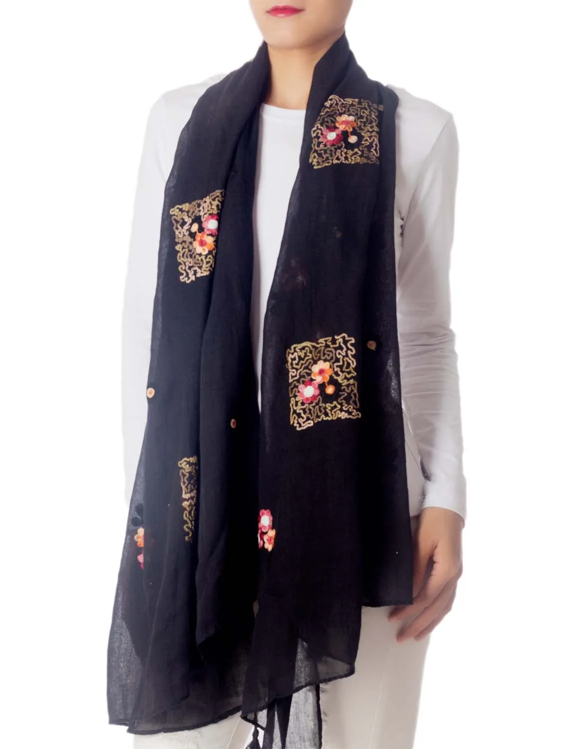 iB-iP Women's Flower Printed Lightweight Embroidered Scarf