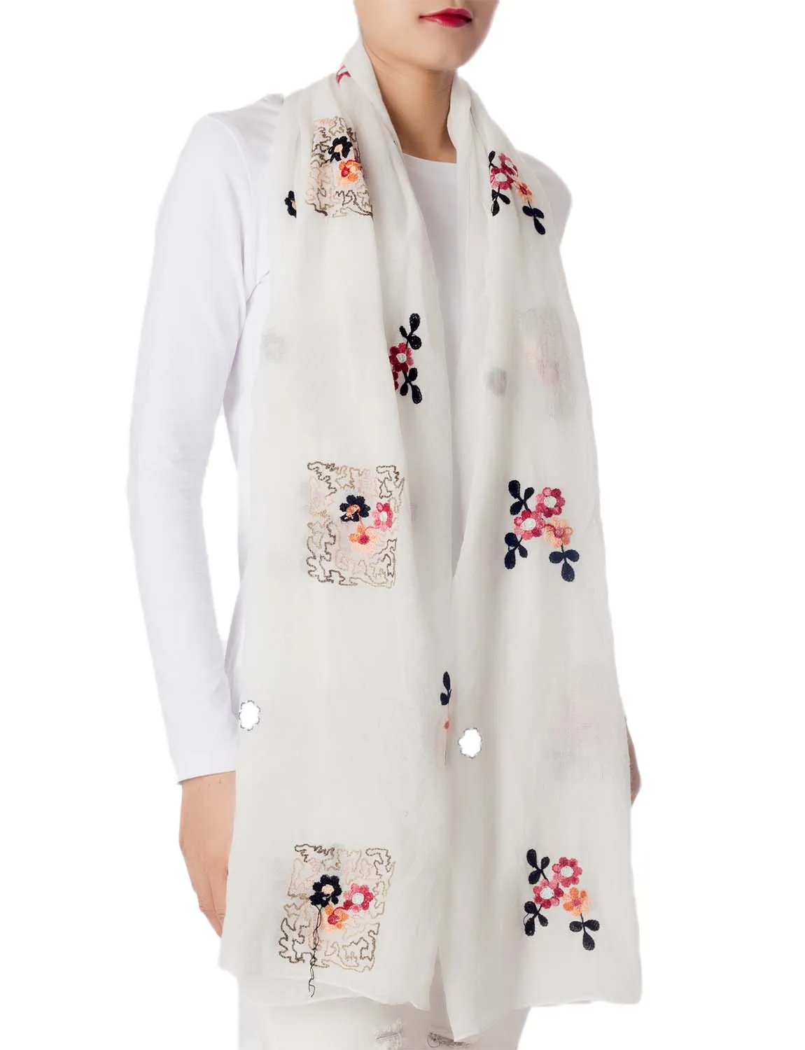 iB-iP Women's Flower Printed Lightweight Embroidered Scarf