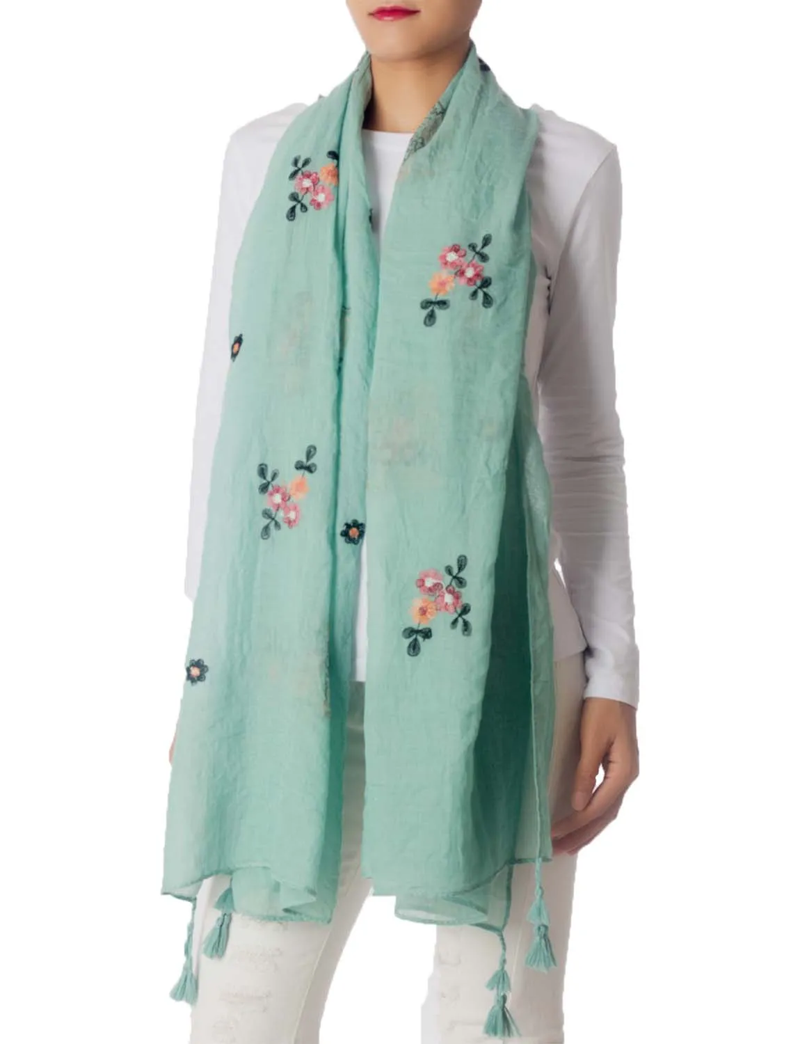 iB-iP Women's Flower Printed Lightweight Embroidered Scarf