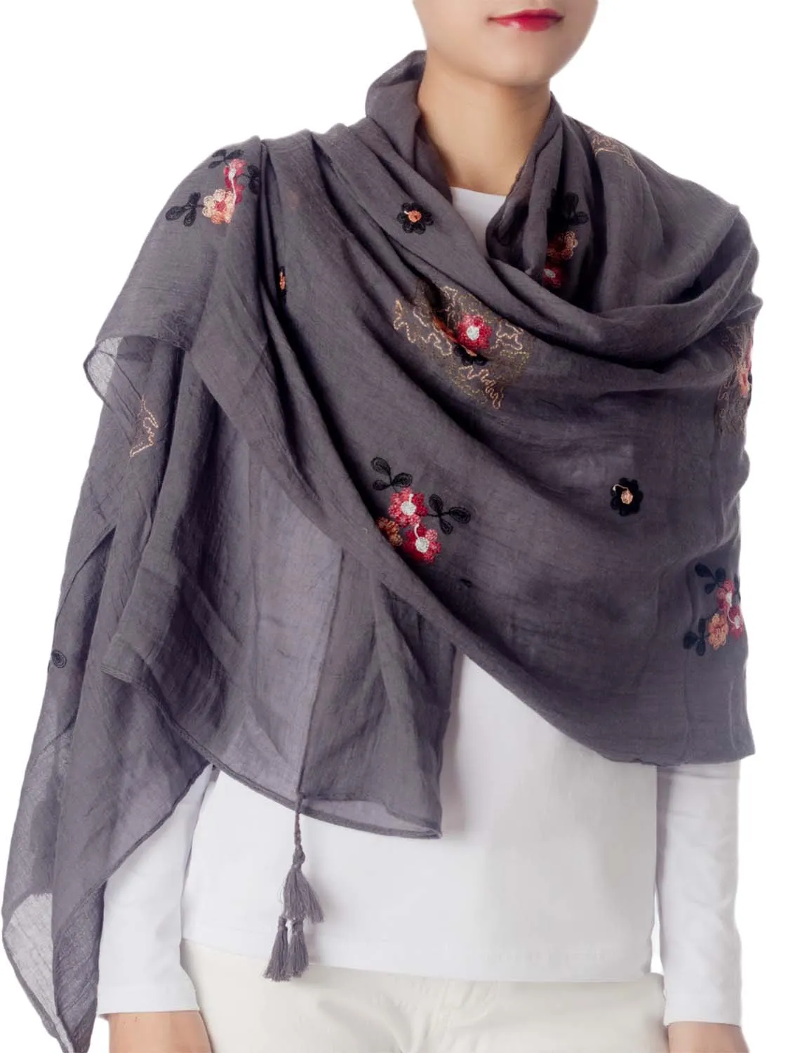 iB-iP Women's Flower Printed Lightweight Embroidered Scarf