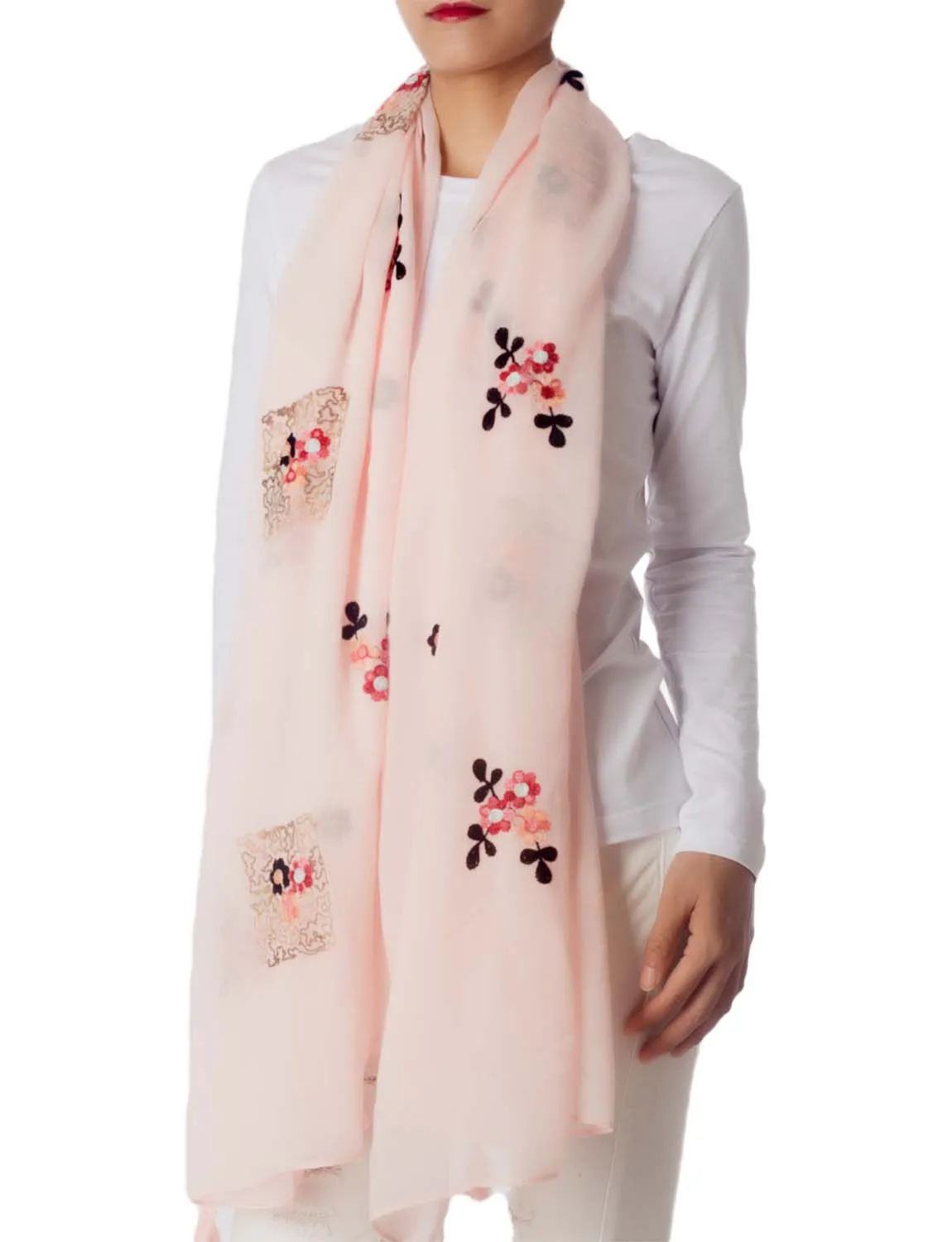 iB-iP Women's Flower Printed Lightweight Embroidered Scarf