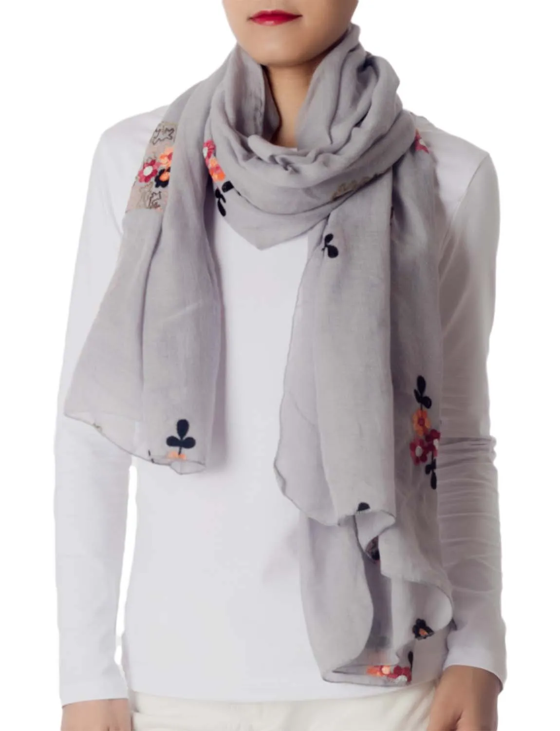 iB-iP Women's Flower Printed Lightweight Embroidered Scarf