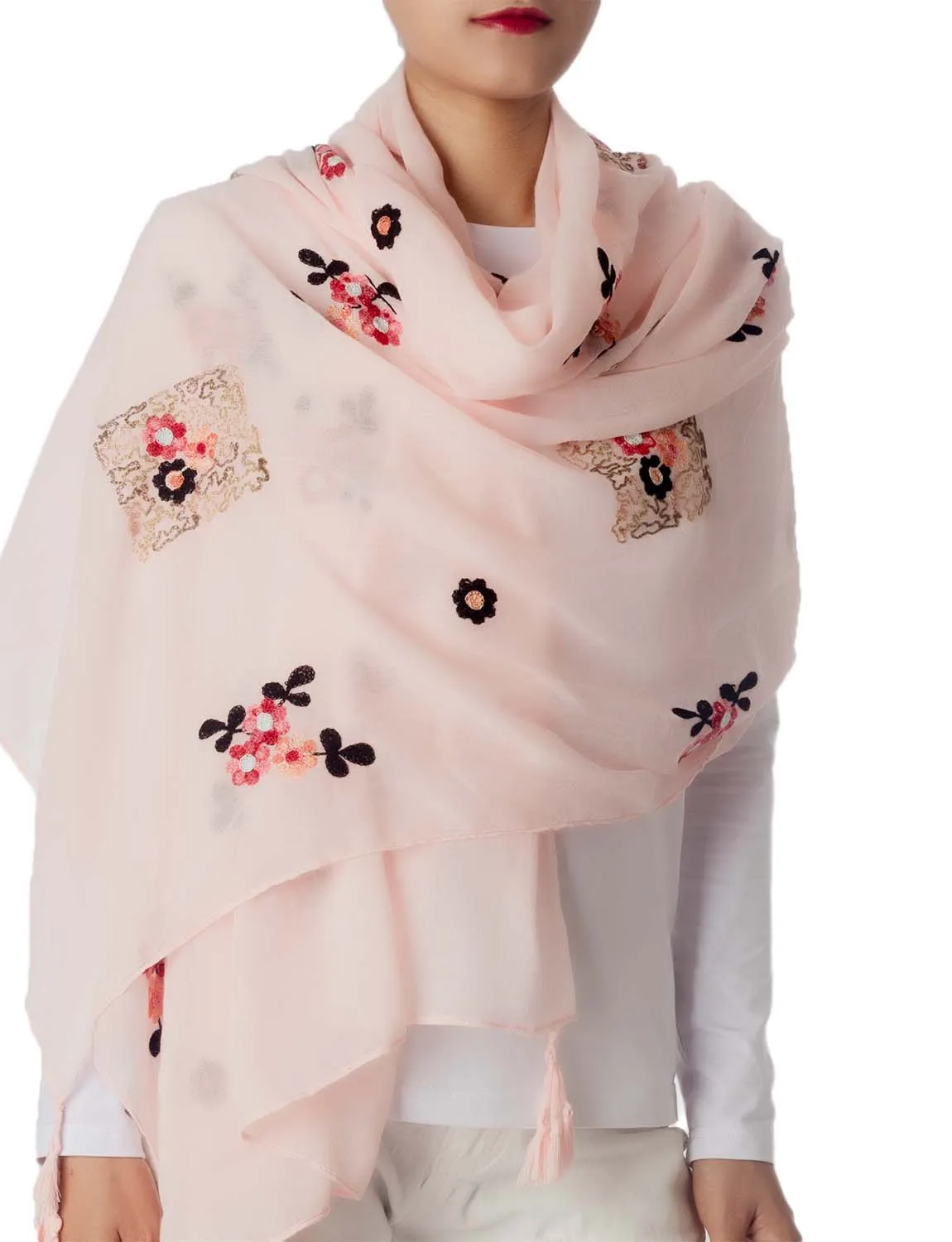 iB-iP Women's Flower Printed Lightweight Embroidered Scarf