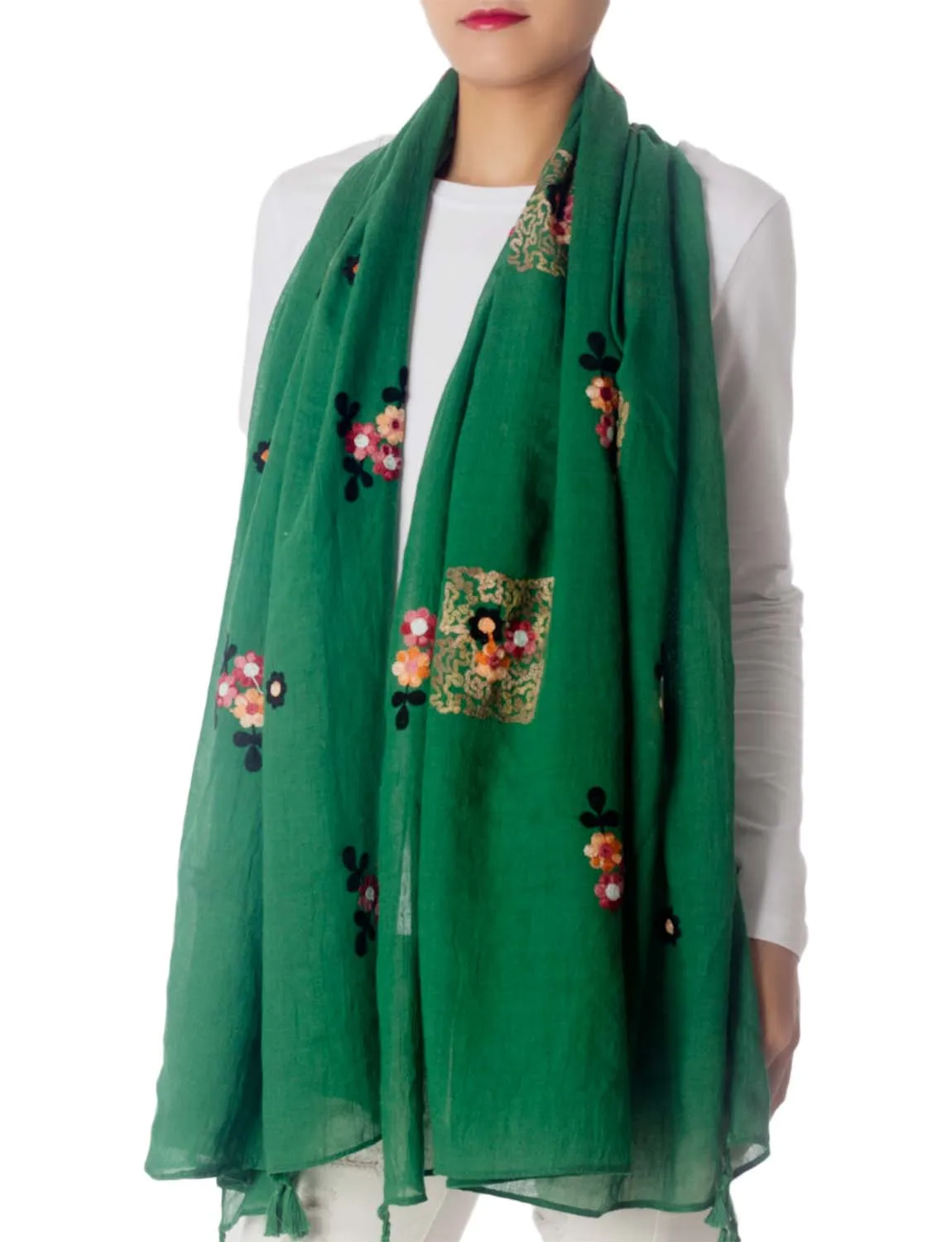 iB-iP Women's Flower Printed Lightweight Embroidered Scarf