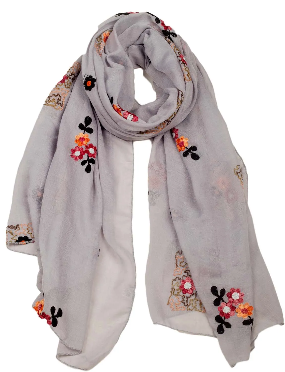 iB-iP Women's Flower Printed Lightweight Embroidered Scarf