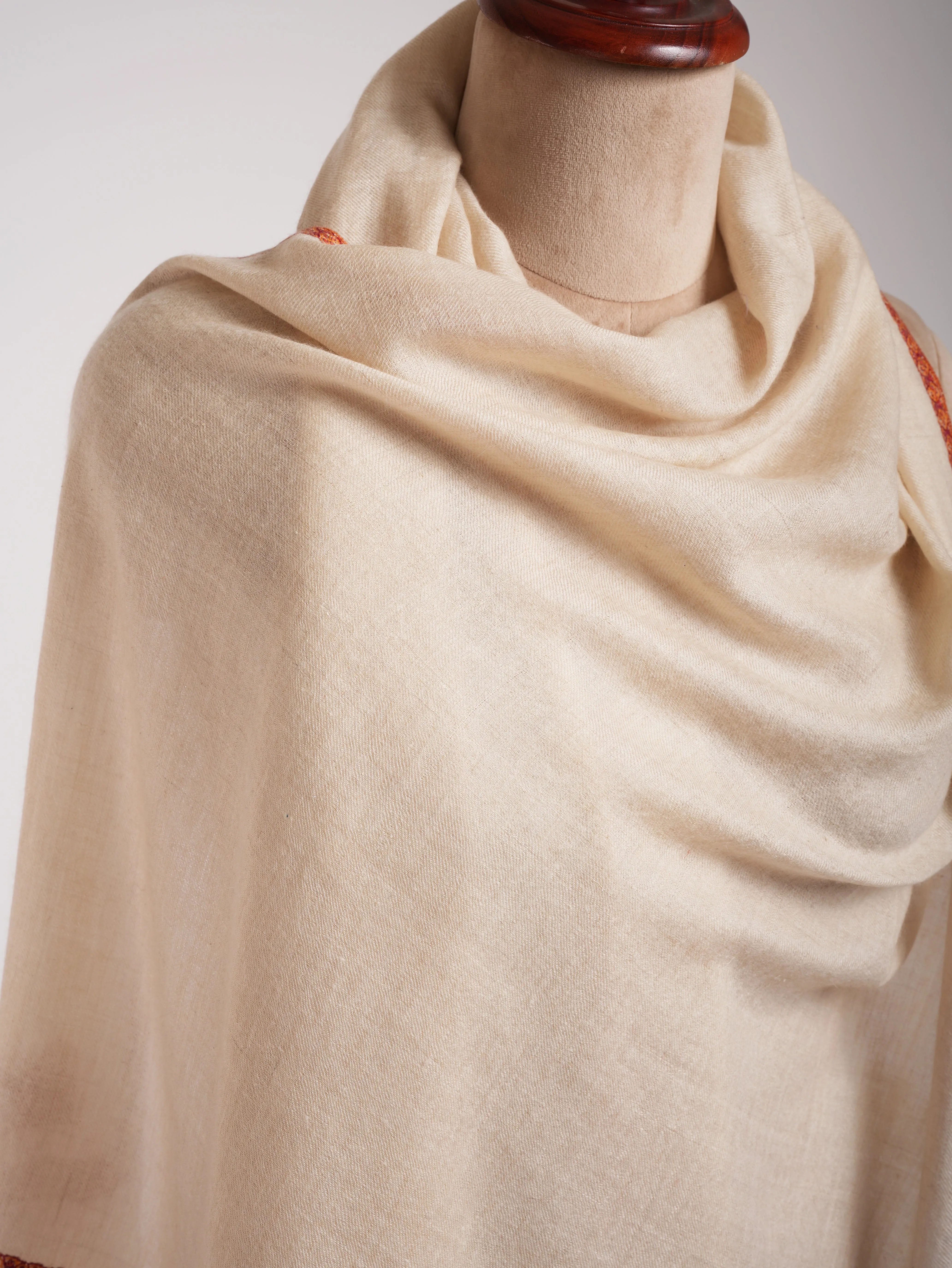 Ivory Beautiful Cashmere Scarf with Hand Embroidery