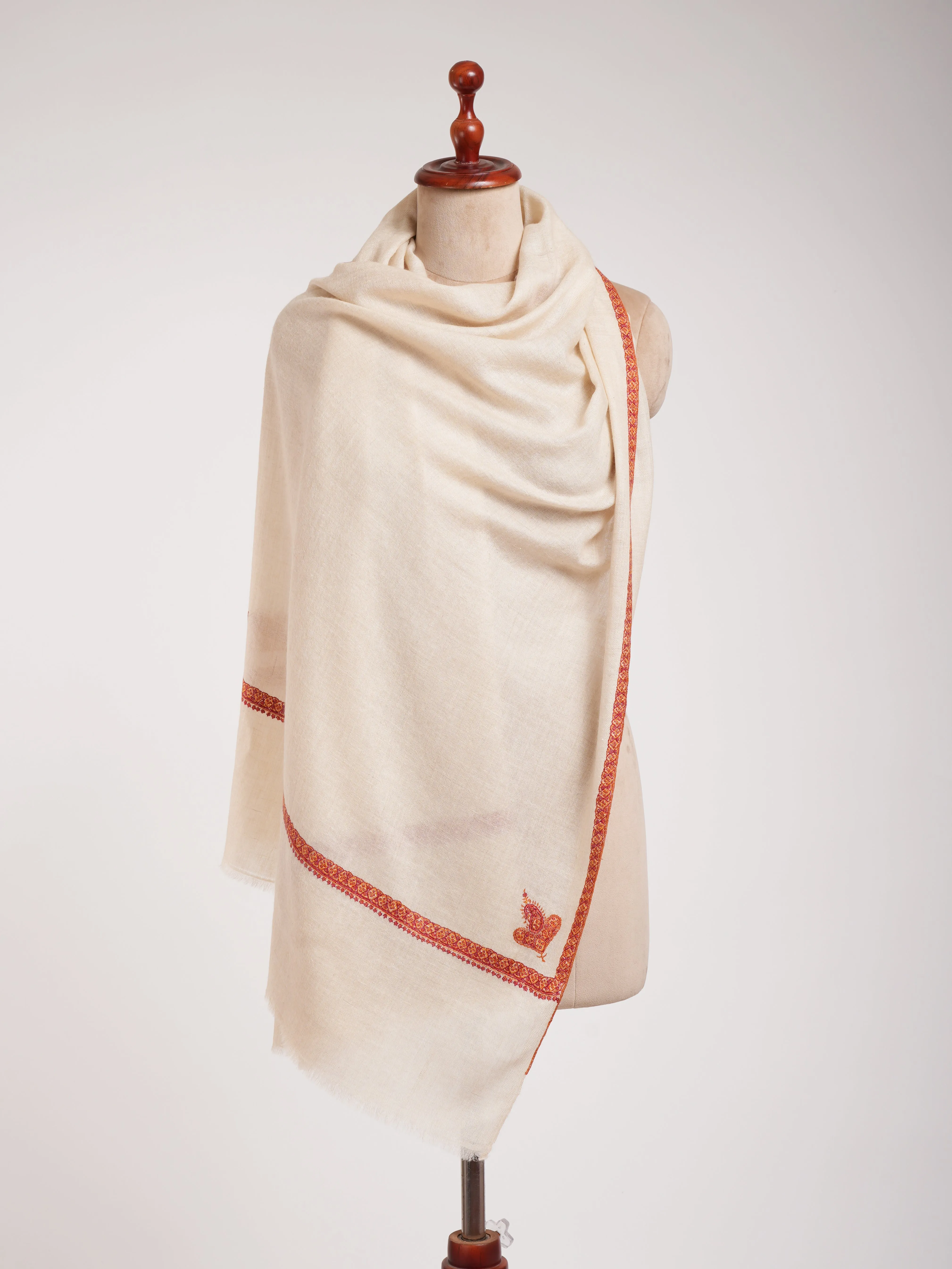 Ivory Beautiful Cashmere Scarf with Hand Embroidery