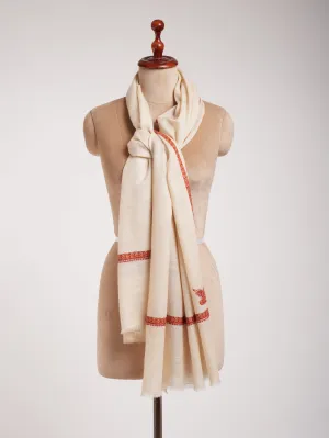 Ivory Beautiful Cashmere Scarf with Hand Embroidery