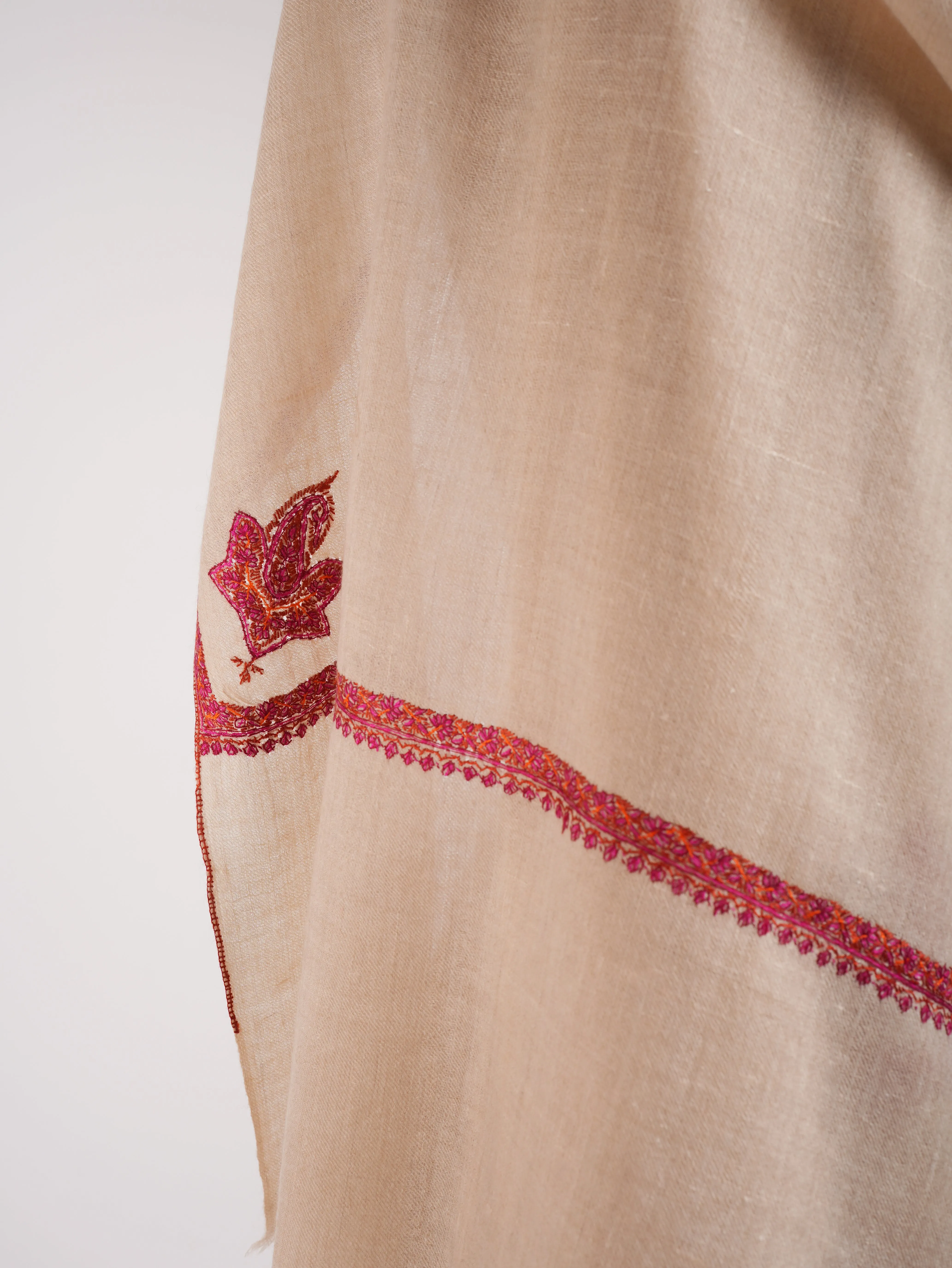 Ivory Cashmere Kashmiri Scarf with Sozni Embroidery