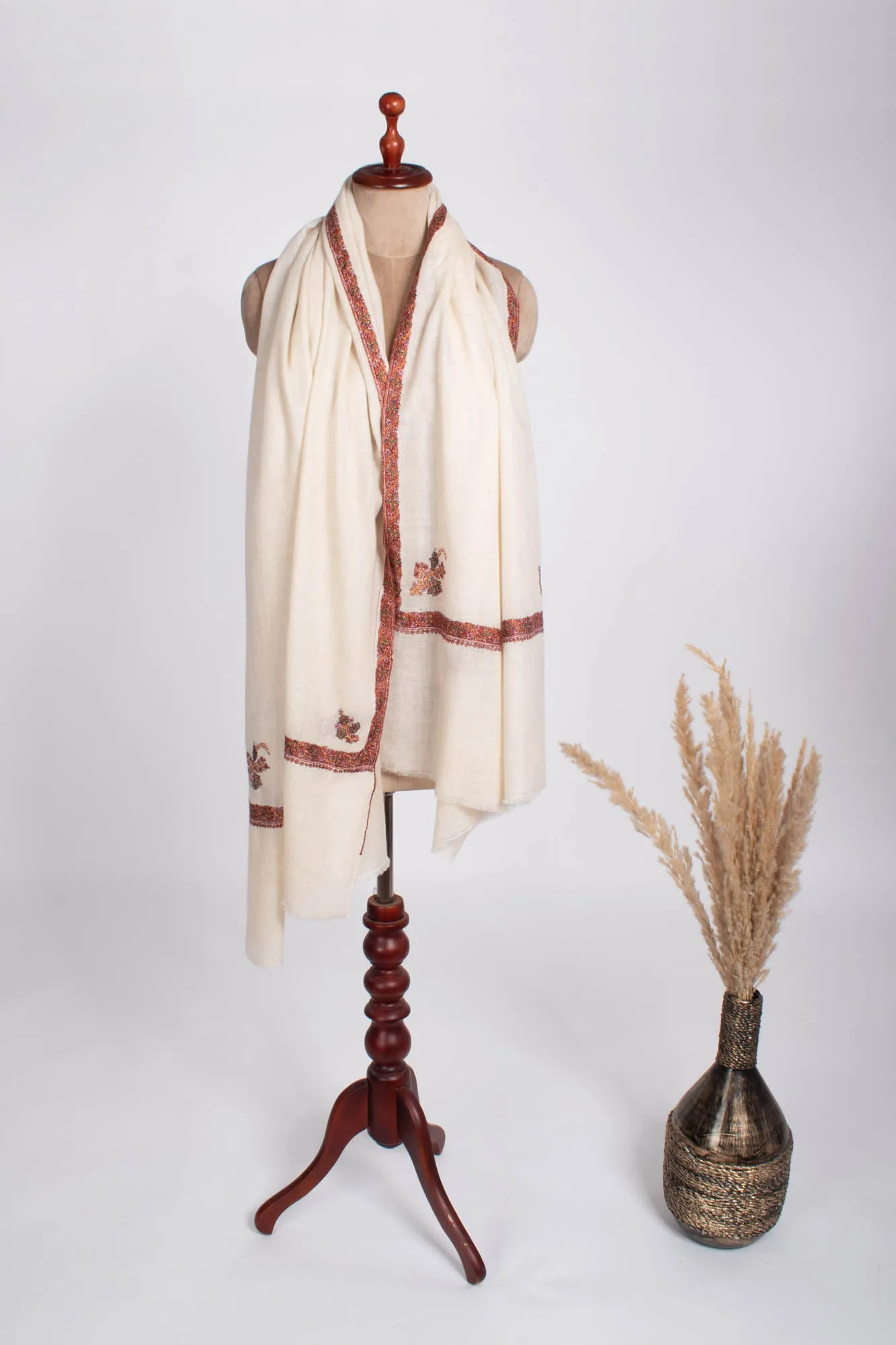 Ivory Handmade Kashmiri Scarf - ROGERS