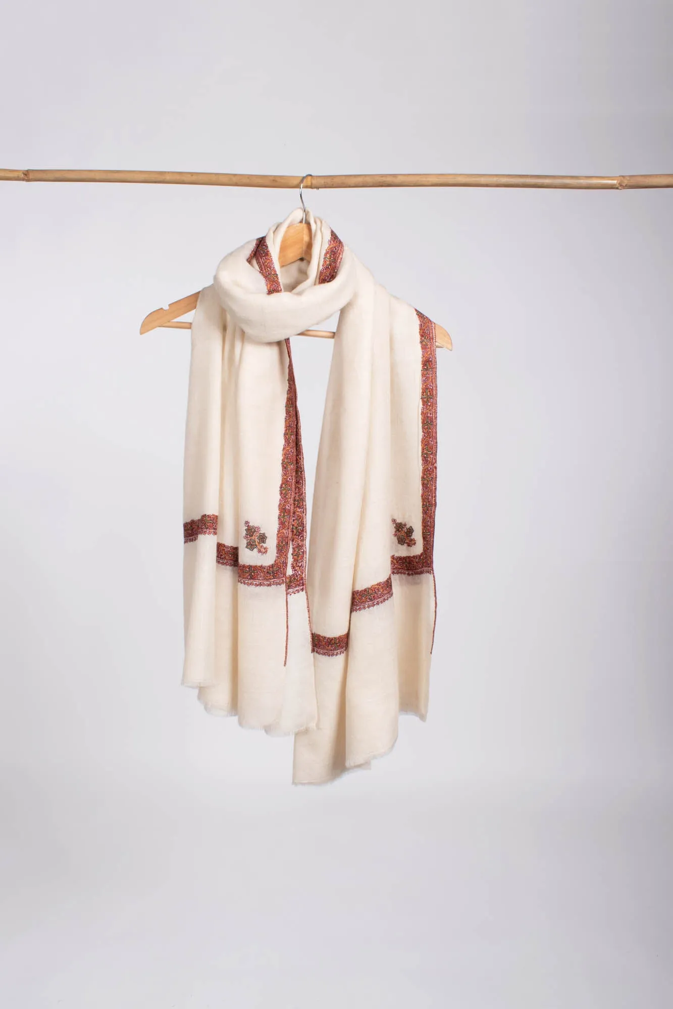 Ivory Handmade Kashmiri Scarf - ROGERS