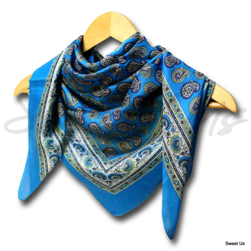 Large Scarf for Women Lightweight Soft Sheer Paisley Floral Silk Scarf Blue Red