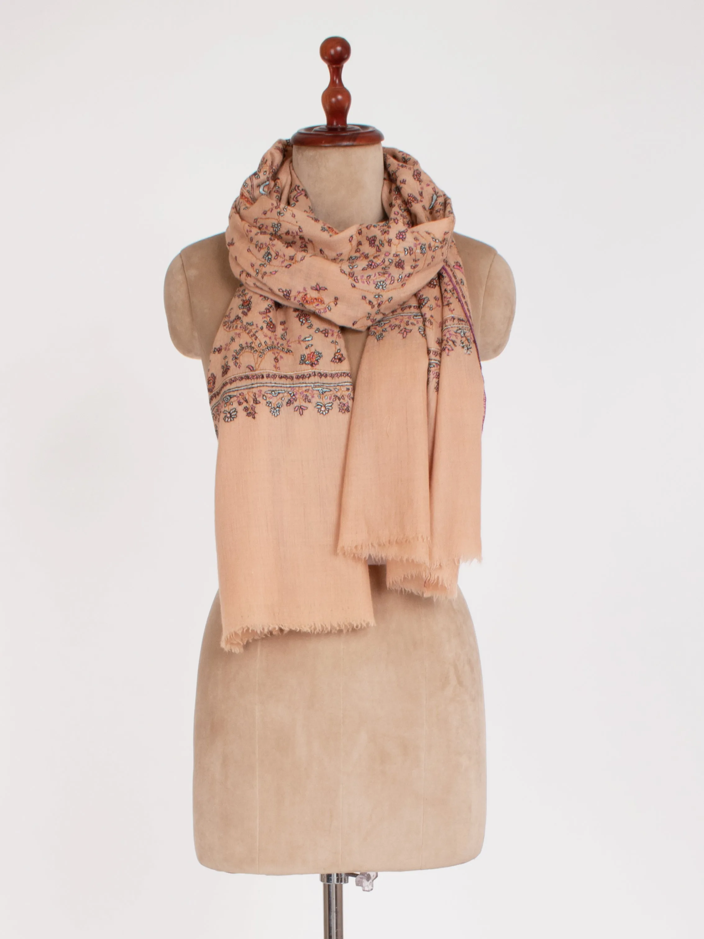 Light Peach Embroidered Cashmere Gift Scarf