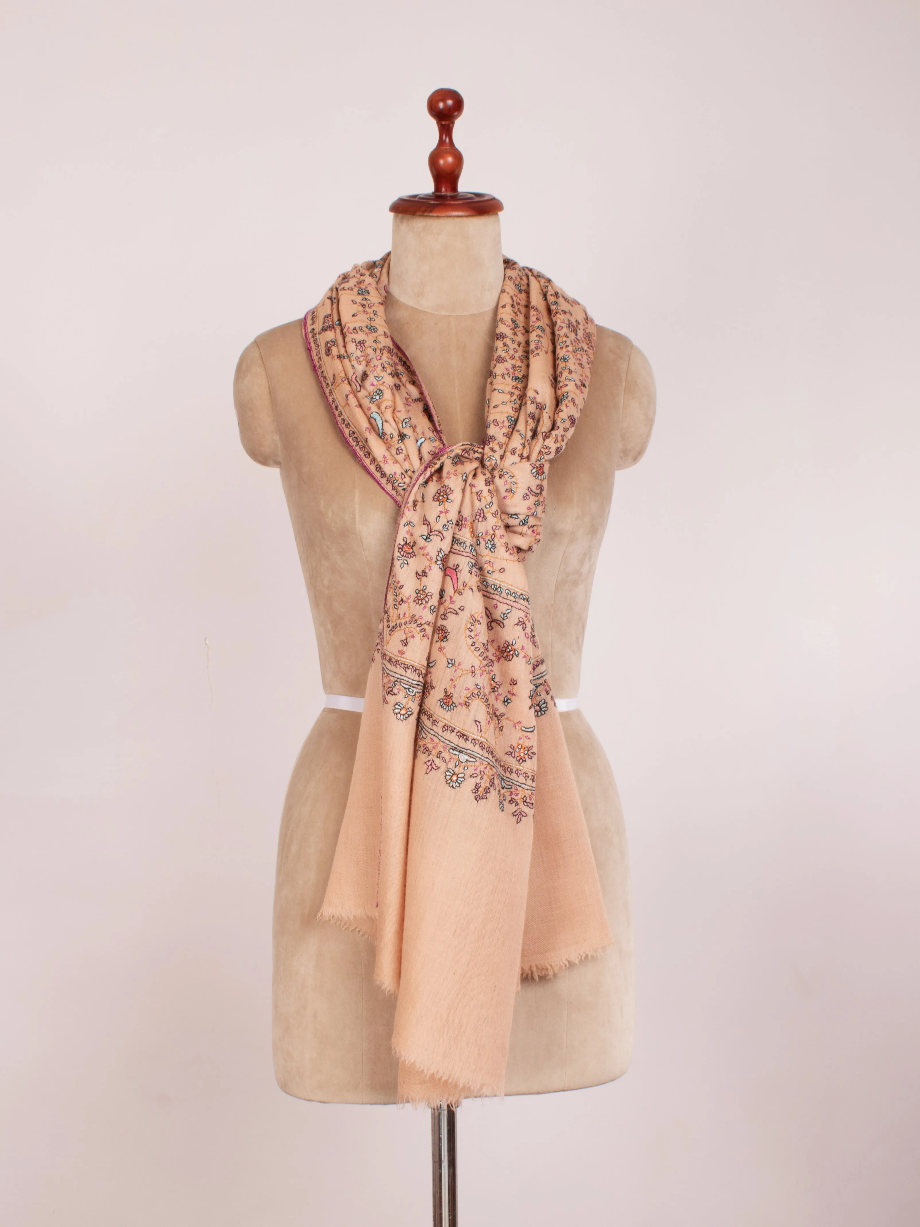 Light Peach Embroidered Cashmere Gift Scarf