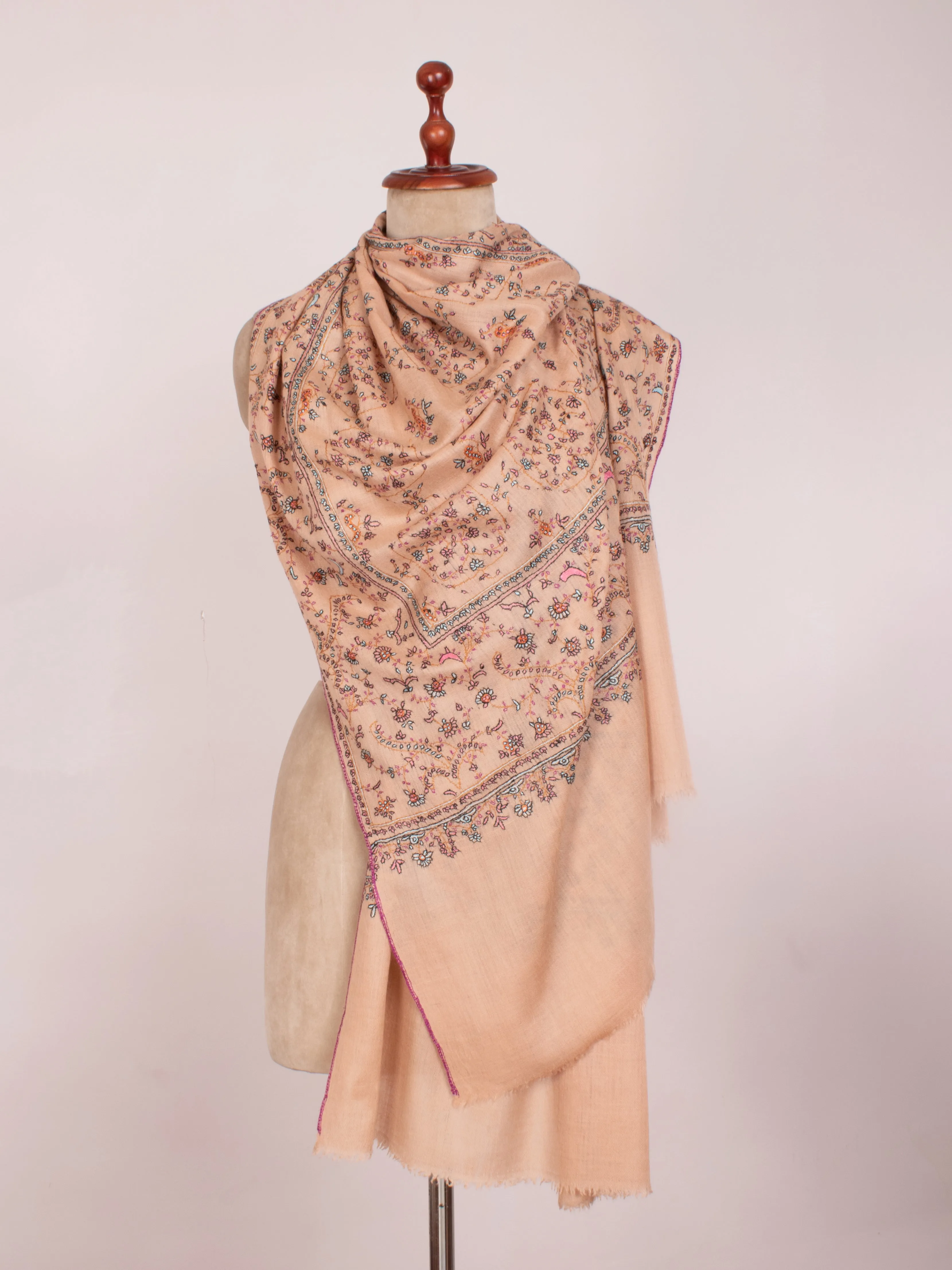 Light Peach Embroidered Cashmere Gift Scarf