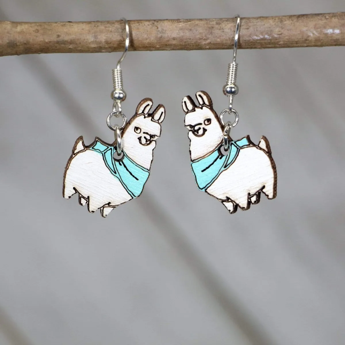 Llama with Scarf Wooden Dangle Earrings by Cate's Concepts, LLC