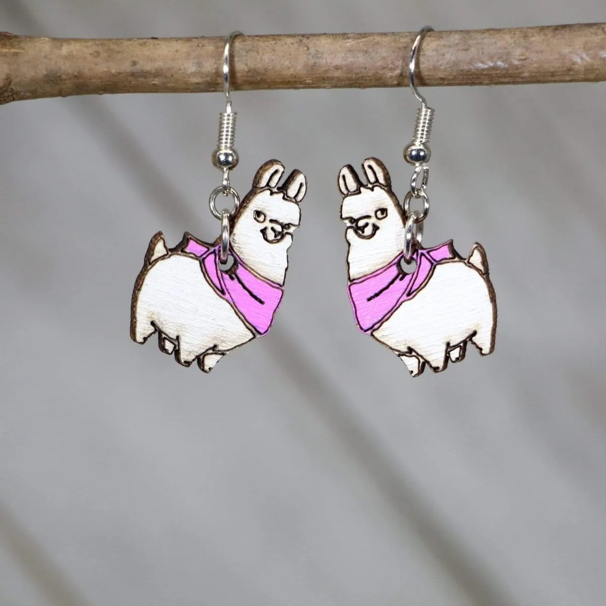 Llama with Scarf Wooden Dangle Earrings by Cate's Concepts, LLC