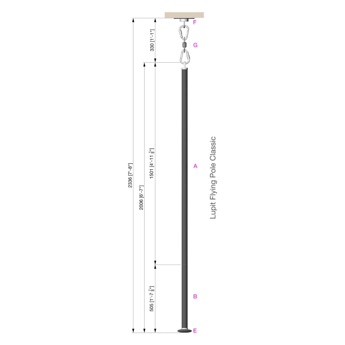 Lupit Aerial Flying Pole Classic | Rubber Black | 2000 mm - 45 mm