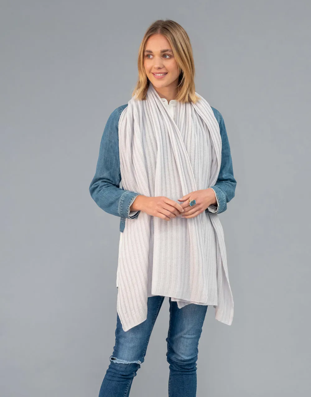 Luxury Rib Plaid Scarf in Dirty White