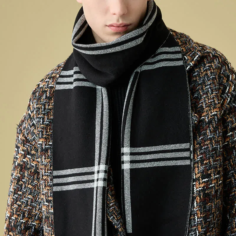 Men's Simple Striped & Plaid Patterned Wool Scarf