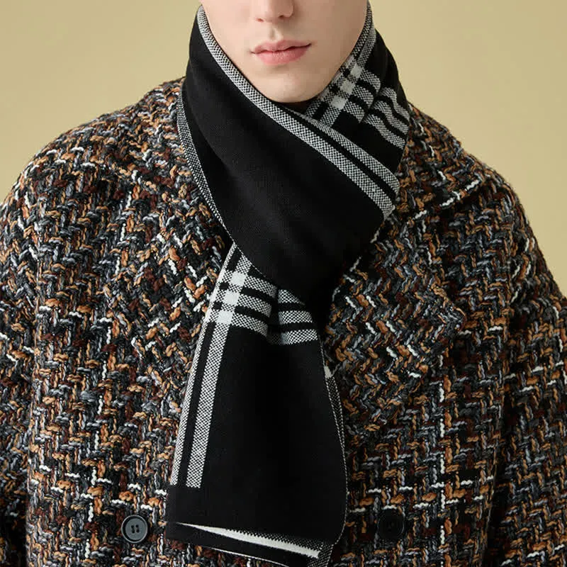 Men's Simple Striped & Plaid Patterned Wool Scarf